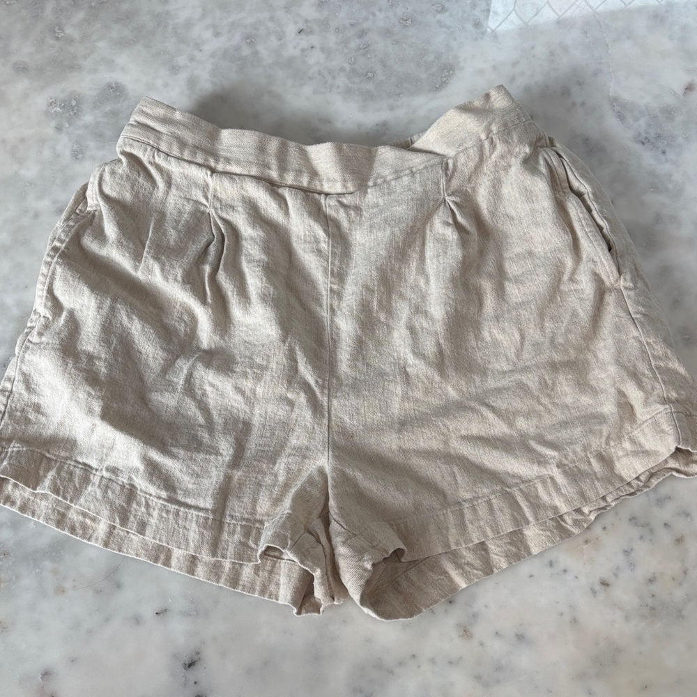Madewell High Waist Tan Linen Shorts